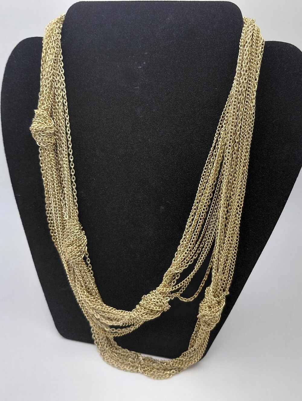 Erica Lyons Super Long Multi Chain Knotted Goldtone Necklace Fine Layered Look